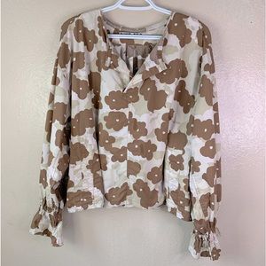 NIKO AND Forest Fairy Floral Balloon Sleeve Tie Wrist Oversized Blouse S M/L